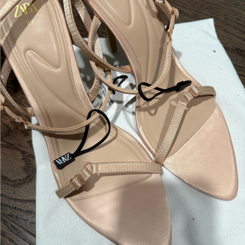 Zara nude strappy Heels with Modern Minimalist Straps - Picture 9 of 11